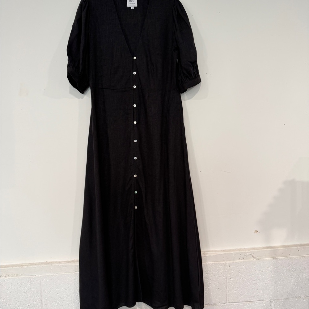 Misa Los Angeles Black Button-Front Midi Dress